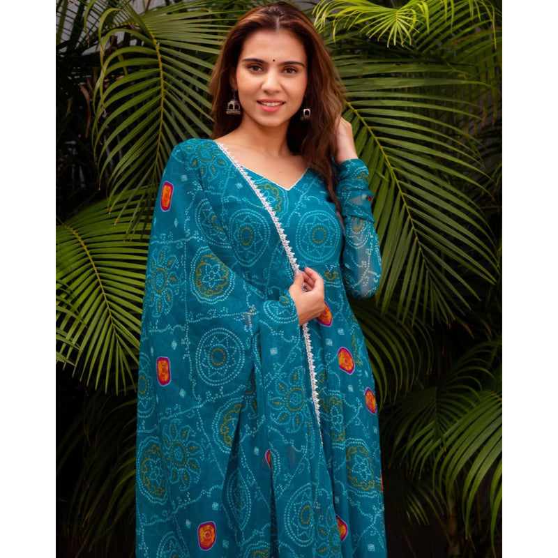 SKY BLUE COLOUR PURE SOFT FOX GEORGETTE FULLY FLAIR GOWN,DUPPTA SET READY TO WEAR FULLY STTICHED