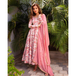 LIGHT PINK COLOUR PURE SOFT FOX GEORGETTE FULLY FLAIR GOWN,DUPPTA SET READY TO WEAR FULLY STTICHED