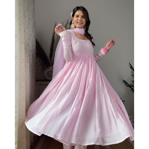 BABY PINK PURE SOFT FOX GEORGETTE FABRIC FULLY FLAIR ANARKALI,WITH DUPPTA SET, READY TO WEAR