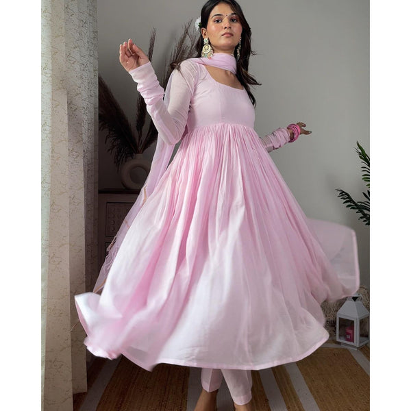 BABY PINK PURE SOFT FOX GEORGETTE FABRIC FULLY FLAIR ANARKALI,WITH DUPPTA SET, READY TO WEAR