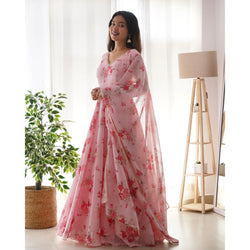 NEW PINK COLOR SOFT GEORGETTE ANARKALI FULLY FLAIR GOWN,DUPPTA SET READY TO WEAR FULLY STTICHED