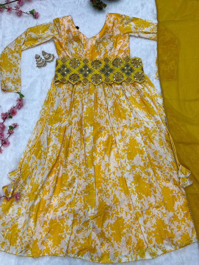 NEW YELLOW COLOR ANARKALI GOWN ,DUPPTA SET READY TO WEAR FULLY STTICHED