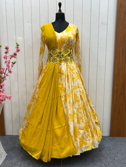NEW YELLOW COLOR ANARKALI GOWN ,DUPPTA SET READY TO WEAR FULLY STTICHED