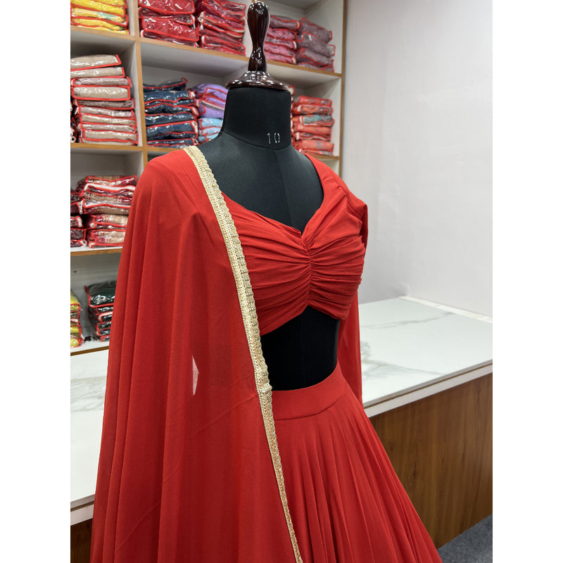 RED COLOR PURE SOFT FOX GEORGETTE FABRIC LEHENGHA CHOLI FULLY STTICHED, WITH FANCY BLOUSE FULLY STTICHED WITH DUPPTA COMPLETE READY TO WEAR