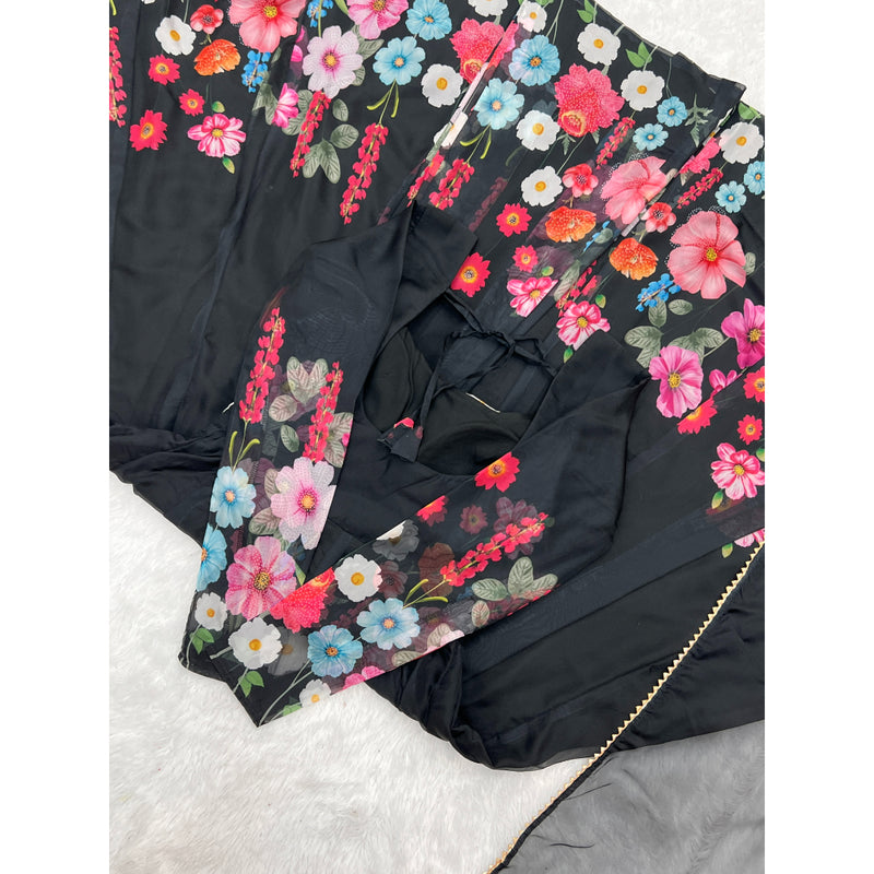 BLACK COLOR PURE SOFT ORGANJA SILK FABRIC FULLY FLAIR KALI PATTERN AND CANVAS PATTA WITH DUPPTA SET ,PENT READY TO WEAR