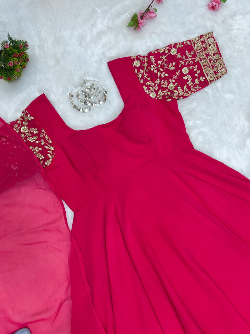 NEW PINK COLOR ANARKALI GOWN ,DUPPTA SET READY TO WEAR FULLY STTICHED