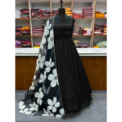 NEW SUMMER SPECIAL SMOKY BLACK COLOUR PURE SOFT FOX GEORGETTE FULLY FLAIR GOWN,DUPPTA SET