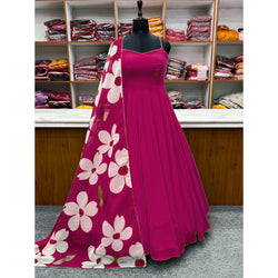 NEW SUMMER SPECIAL PARADISE PINK COLOUR PURE SOFT FOX GEORGETTE FULLY FLAIR GOWN,DUPPTA SET