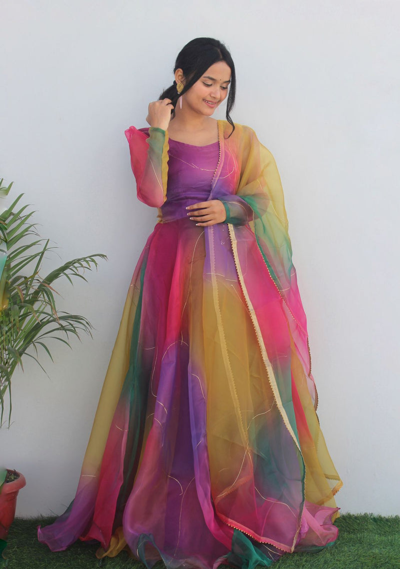 New Party Wear Look Organza Silk Gown With Dupatta(248)