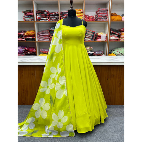 NEW SUMMER SPECIAL NEON LIRIL COLOUR PURE SOFT FOX GEORGETTE FULLY FLAIR GOWN,DUPPTA SET