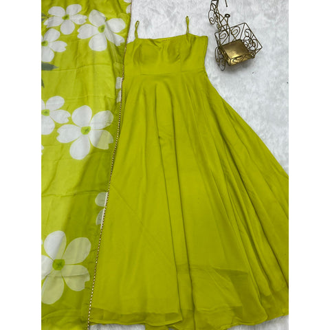 NEW SUMMER SPECIAL NEON LIRIL COLOUR PURE SOFT FOX GEORGETTE FULLY FLAIR GOWN,DUPPTA SET