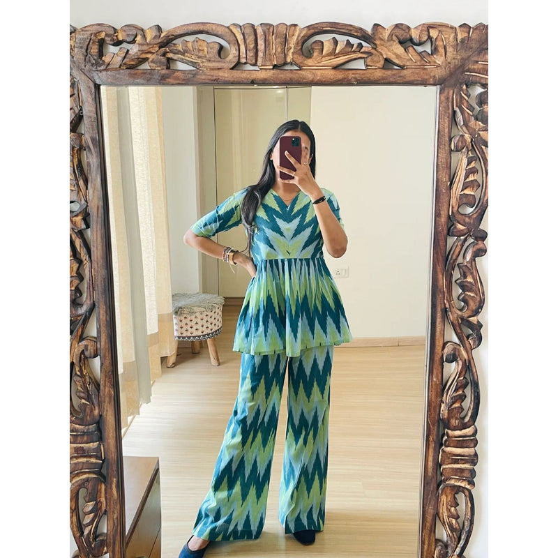 Sea Green Color Heavy Poly Reyon With Digital Printed Coord Set