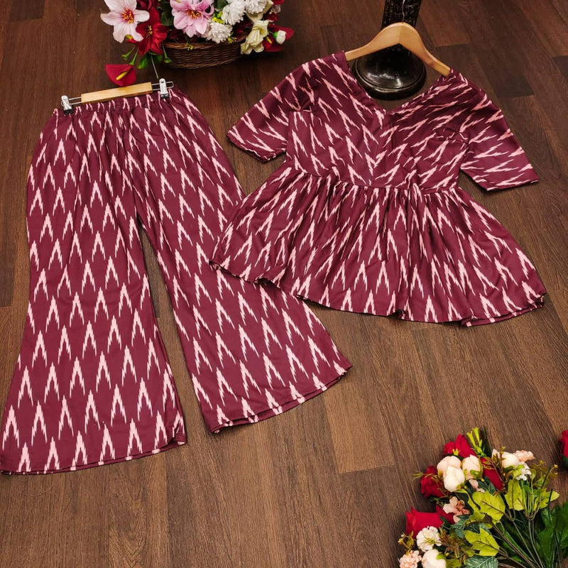 Maroon Color Heavy Poly Reyon With Digital Printed Coord Set