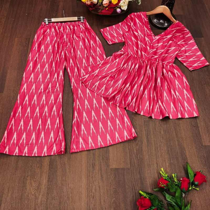 Red Color Heavy Poly Reyon With Digital Printed Coord Set