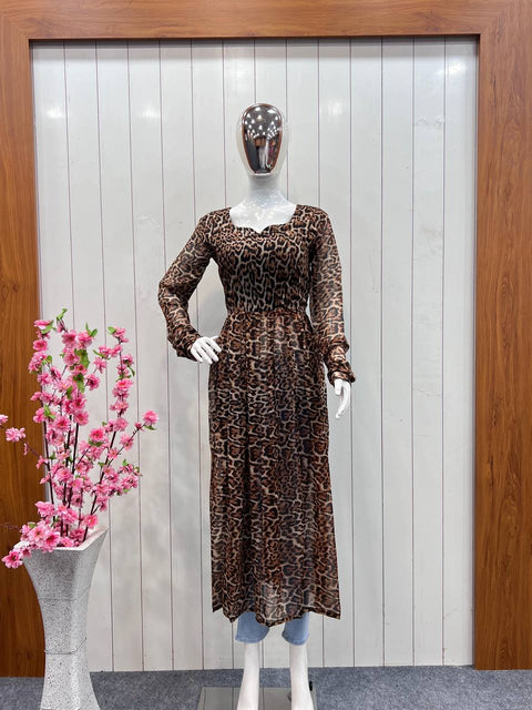 PRESENTING NEW PURE SOFT FOX GEORGETTE LEOPARD TRENDY NYRA STYLE KURTA