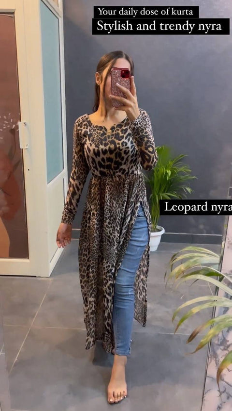 PRESENTING NEW PURE SOFT FOX GEORGETTE LEOPARD TRENDY NYRA STYLE KURTA