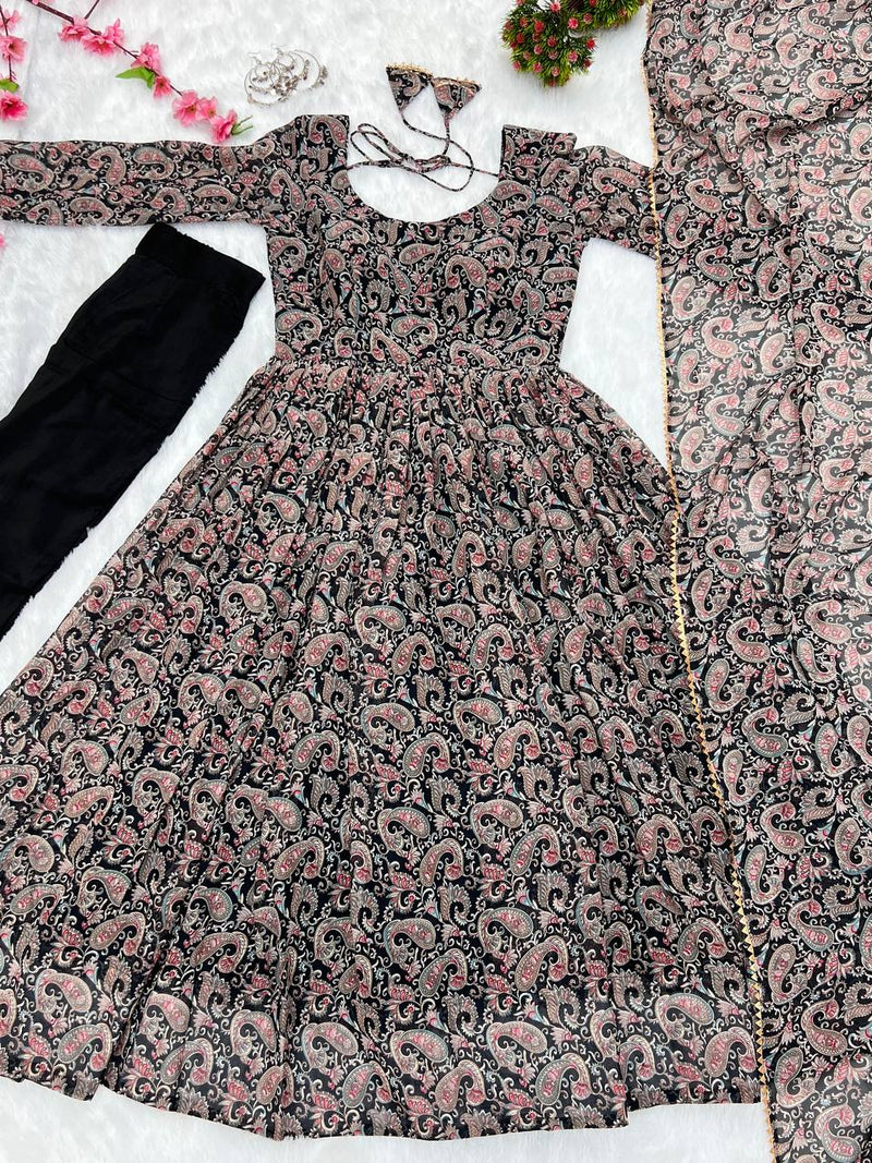 PURE GEORGETTE FLORAL PRINT FABRIC FULLY FLAIR,CANVAS PATTA WITH DUPPTA SET,PENT READY TO WEAR