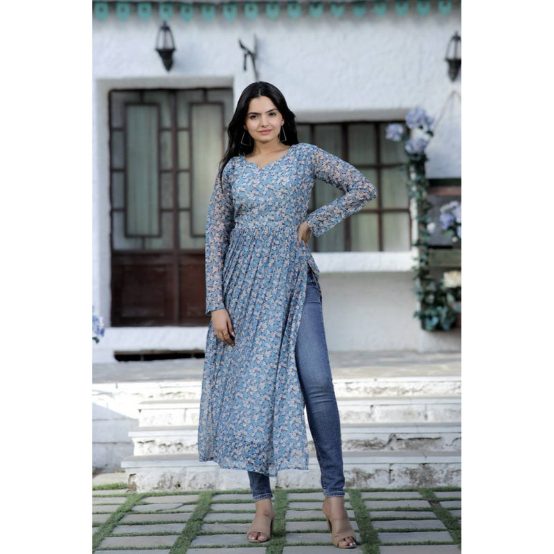DARK GREY - COTTON CASUAL KURTI WITH SIMPLE EMBROIDERY WORK