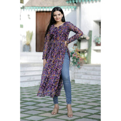 Wine Color More Butti with Ditsy Floral Degital printed Nayra Cut Kurti