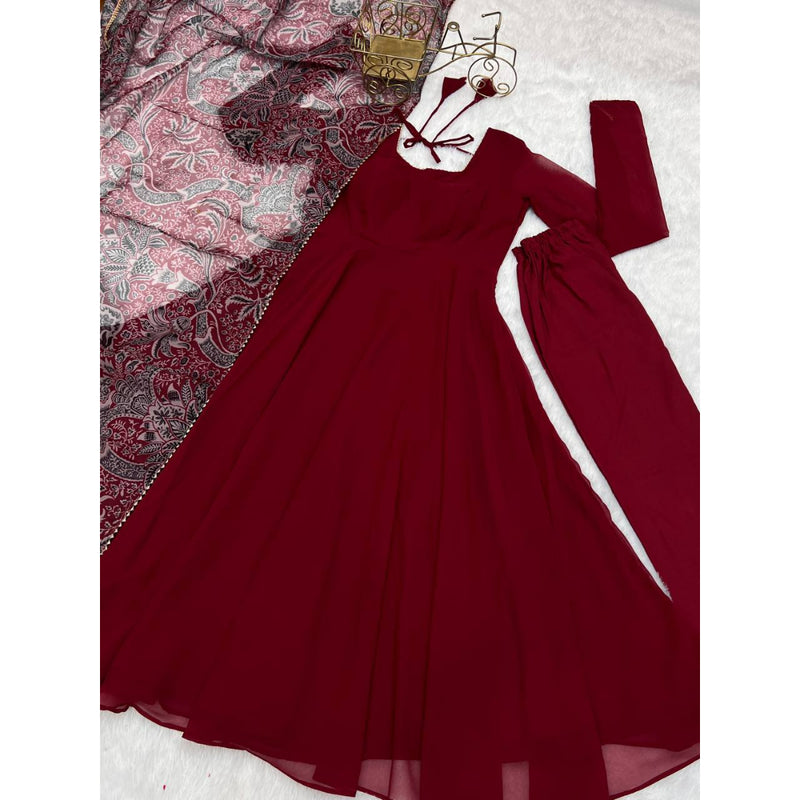 MAROON COLOR FOX GEORGETTE FABRIC FULLY FLAIR ANARKALI,WITH DUPPTA SET