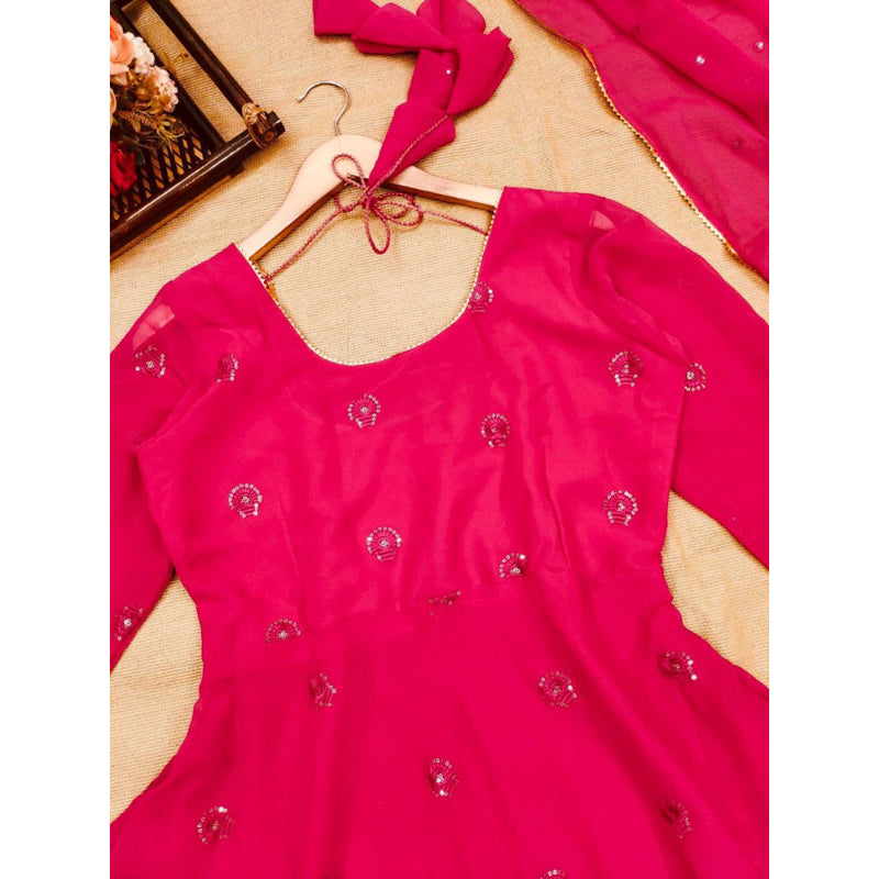 Pink color faux Georgette with Complete Linning whit embroidery work dress and dupatta set