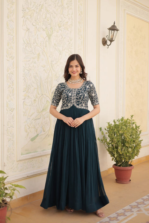 Faux Blooming with Embroidery Zari Sequins-work gown