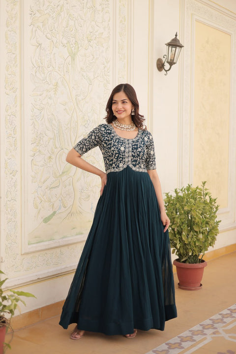 Faux Blooming with Embroidery Zari Sequins-work gown