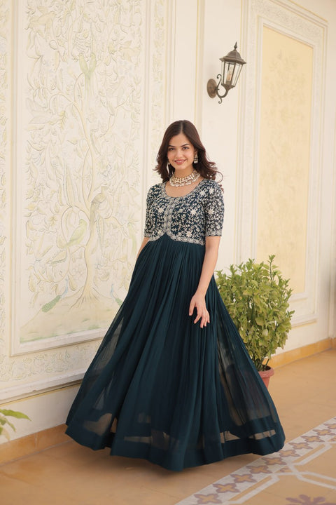 Faux Blooming with Embroidery Zari Sequins-work gown