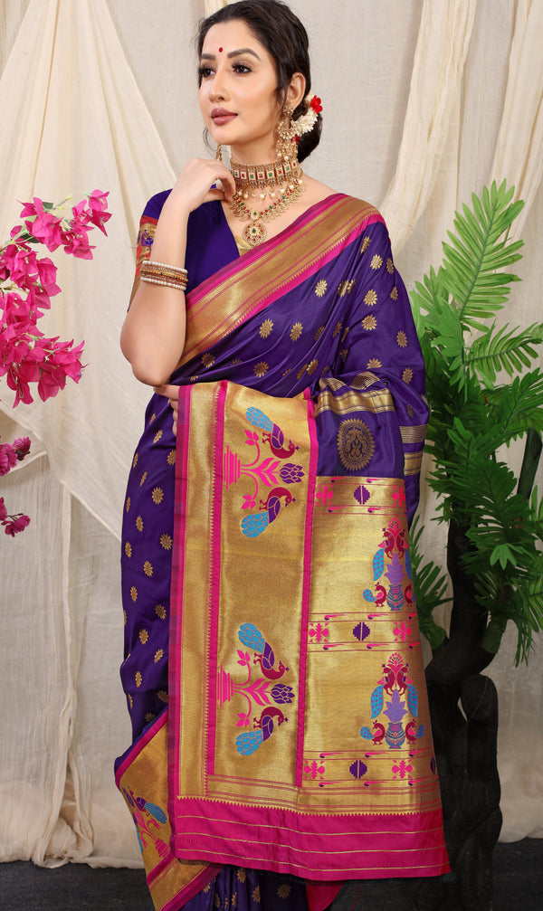 Purple Color Pure Soft Silk paithani Saree With gold zari