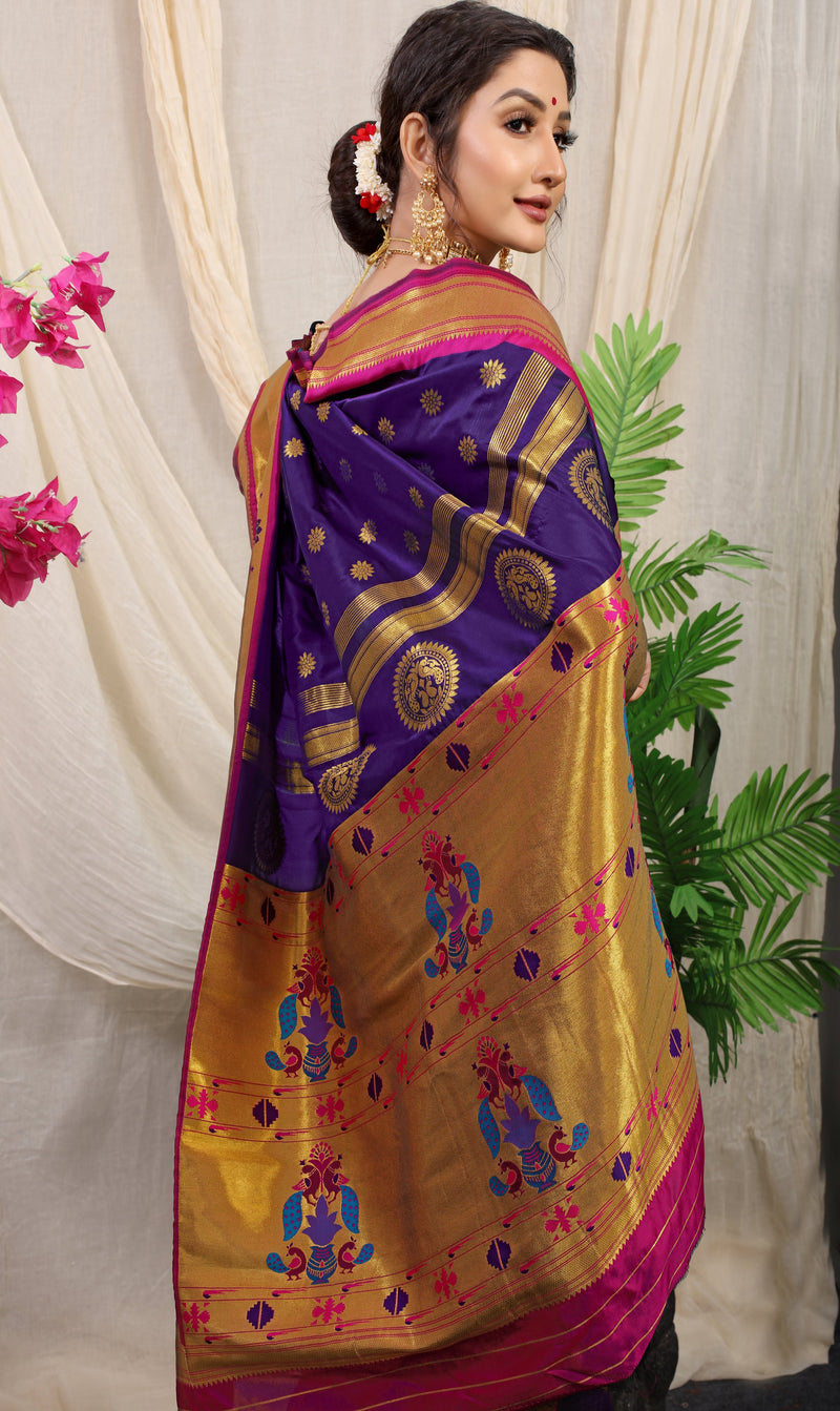 Purple Color Pure Soft Silk paithani Saree With gold zari