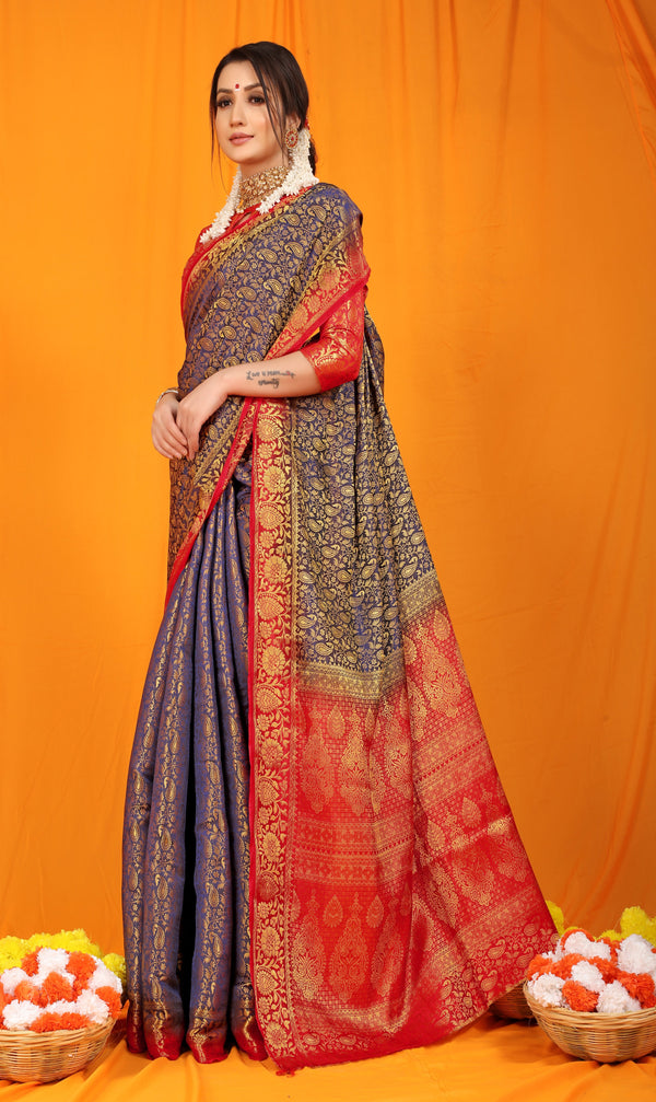 Navy Blue Pure softly silk handloom saree with Hand dying soft luxurious fabric