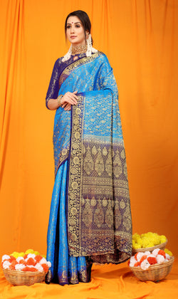 Sky Blue Pure softly silk handloom saree with Hand dying soft luxurious fabric