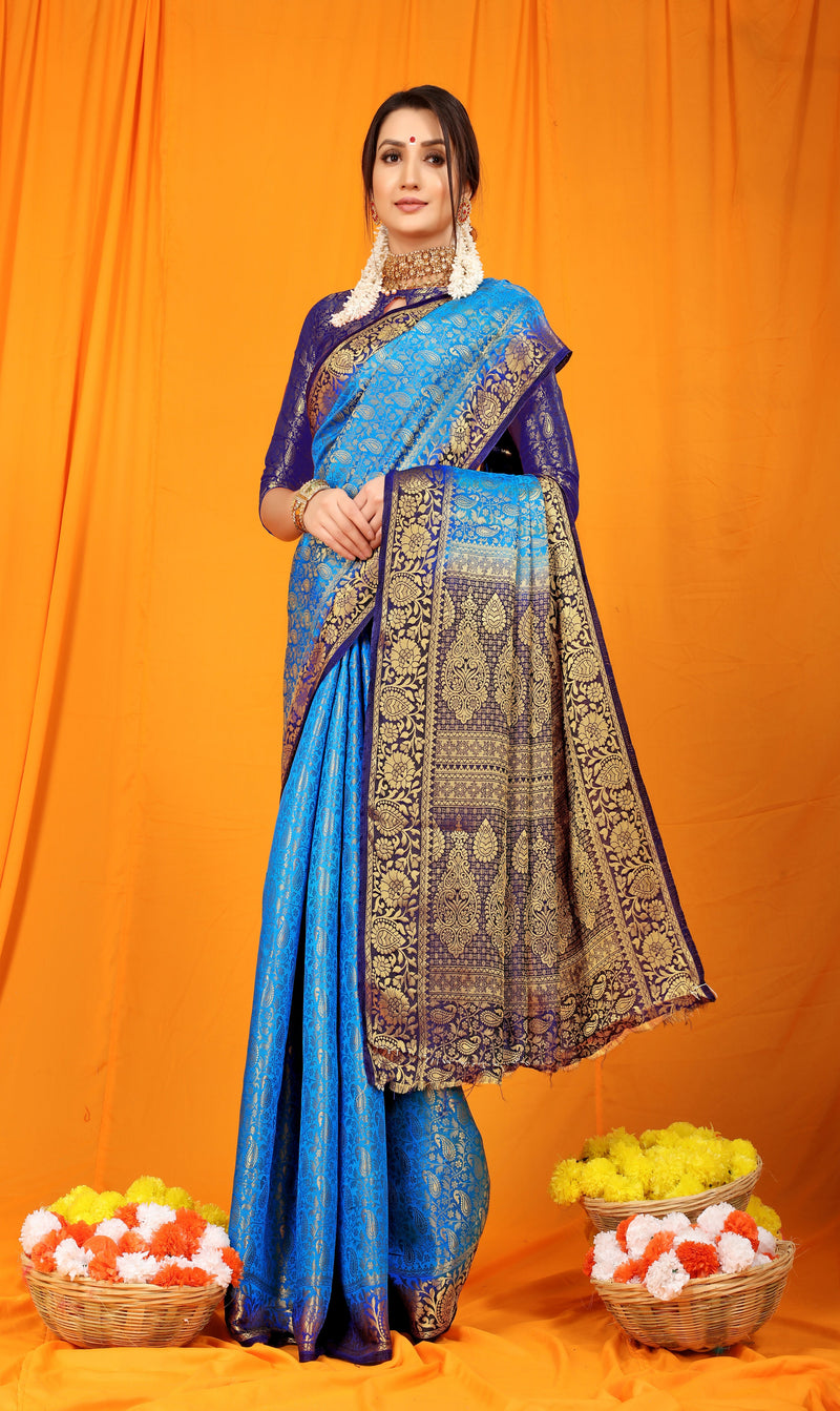 Sky Blue Pure softly silk handloom saree with Hand dying soft luxurious fabric