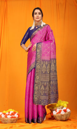 Pink Pure softly silk handloom saree with Hand dying soft luxurious fabric