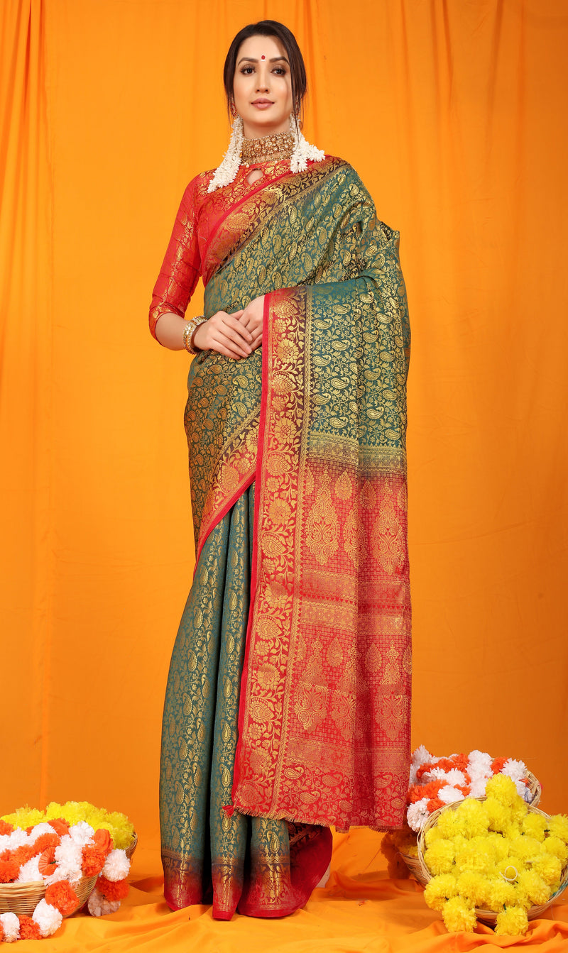Green Pure softly silk handloom saree with Hand dying soft luxurious fabric