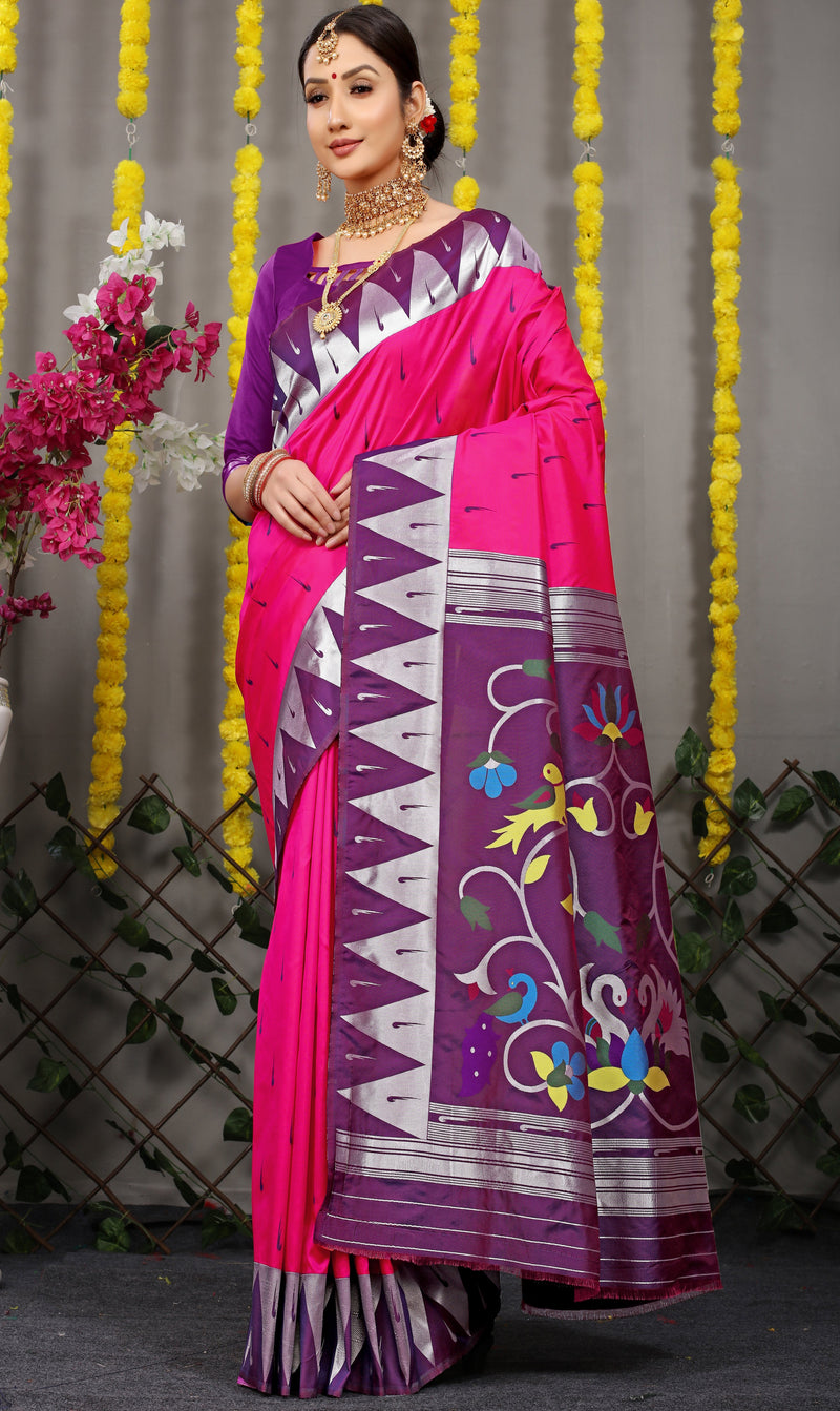 Pink Paithani Katan Silk Handloom Saree