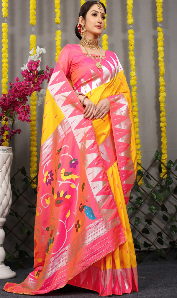 Yellow Paithani Katan Silk Handloom Saree