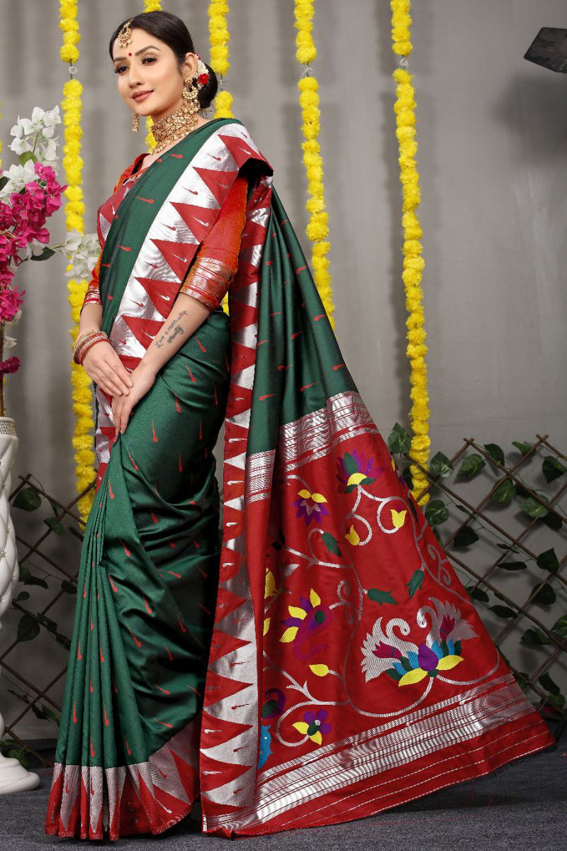 Dark Green Paithani Katan Silk Handloom Saree