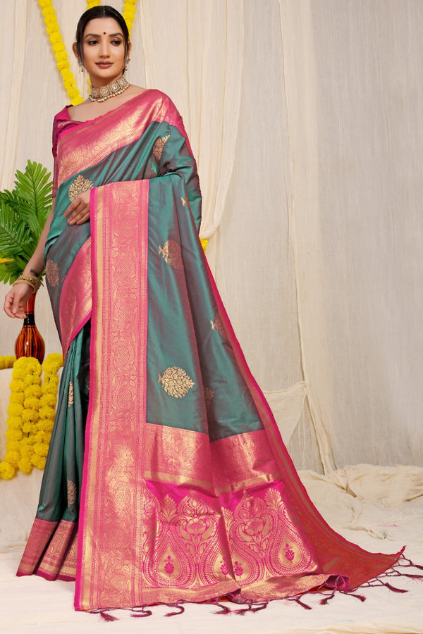 Green kankavati Pure silk handloom saree with Pure copper Jari  work