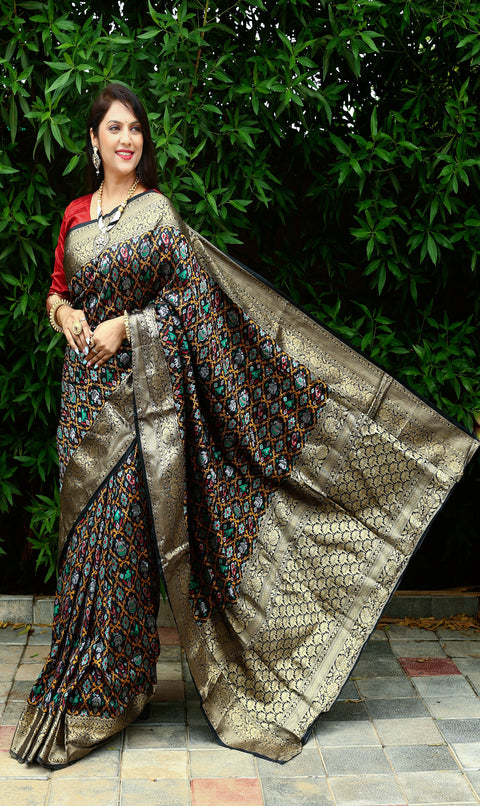 Black Color Special Dazzling Ikkat Patola Silk Saree