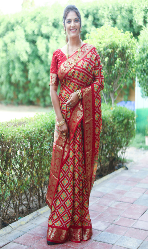 Beautiful New Red Color Pure Ajrakh Art silk saree