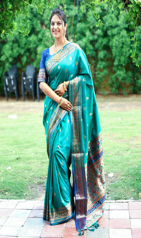 Beautiful Persian Green Color Woven Paithani Saree