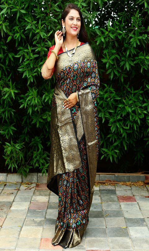 Black Color Special Dazzling Ikkat Patola Silk Saree