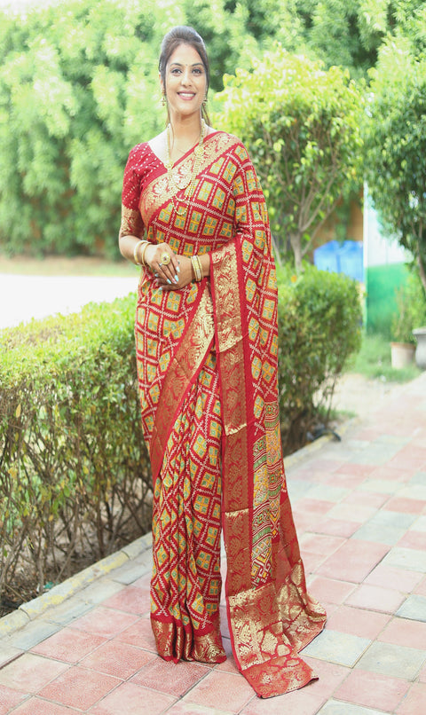 Beautiful New Red Color Pure Ajrakh Art silk saree