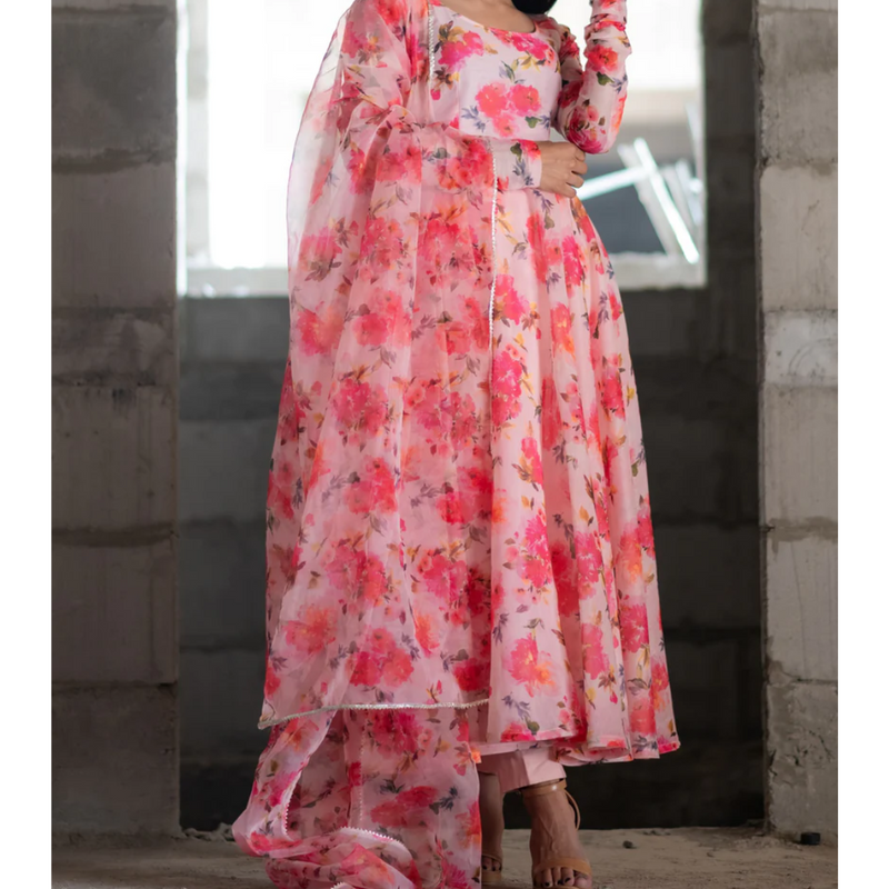 Designer Pink Party Wear Printed Kurti With Dupatta