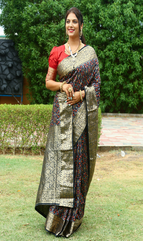 Black Color Special Dazzling Ikkat Patola Silk Saree