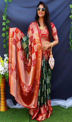 Red Original Bandhej With Zari Weaving All Over