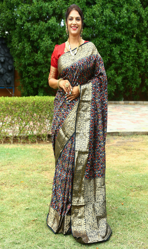 Black Color Special Dazzling Ikkat Patola Silk Saree