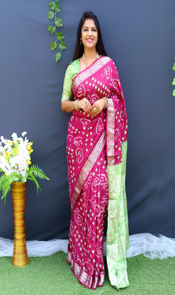 Two Color Bandhej silk saree made by high quality