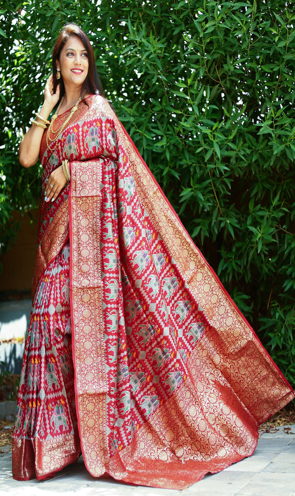 AMBADI Special Patola Silk Saree Maroon Color
